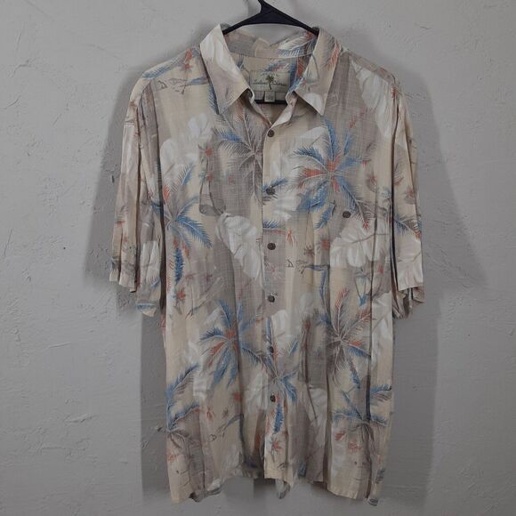 Island Shores Button Up Shirt Adult Mens L Floral Hawaiin Aloha Short Sleeve - Picture 1 of 7